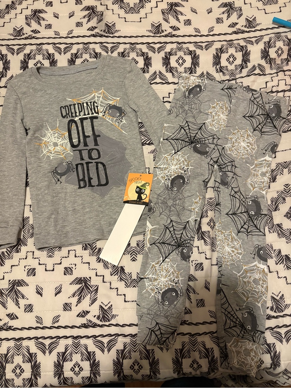 Spooky nights Halloween Spider Web Cotton Knit Long Sleeve 2-Piece Pajama Set 3T